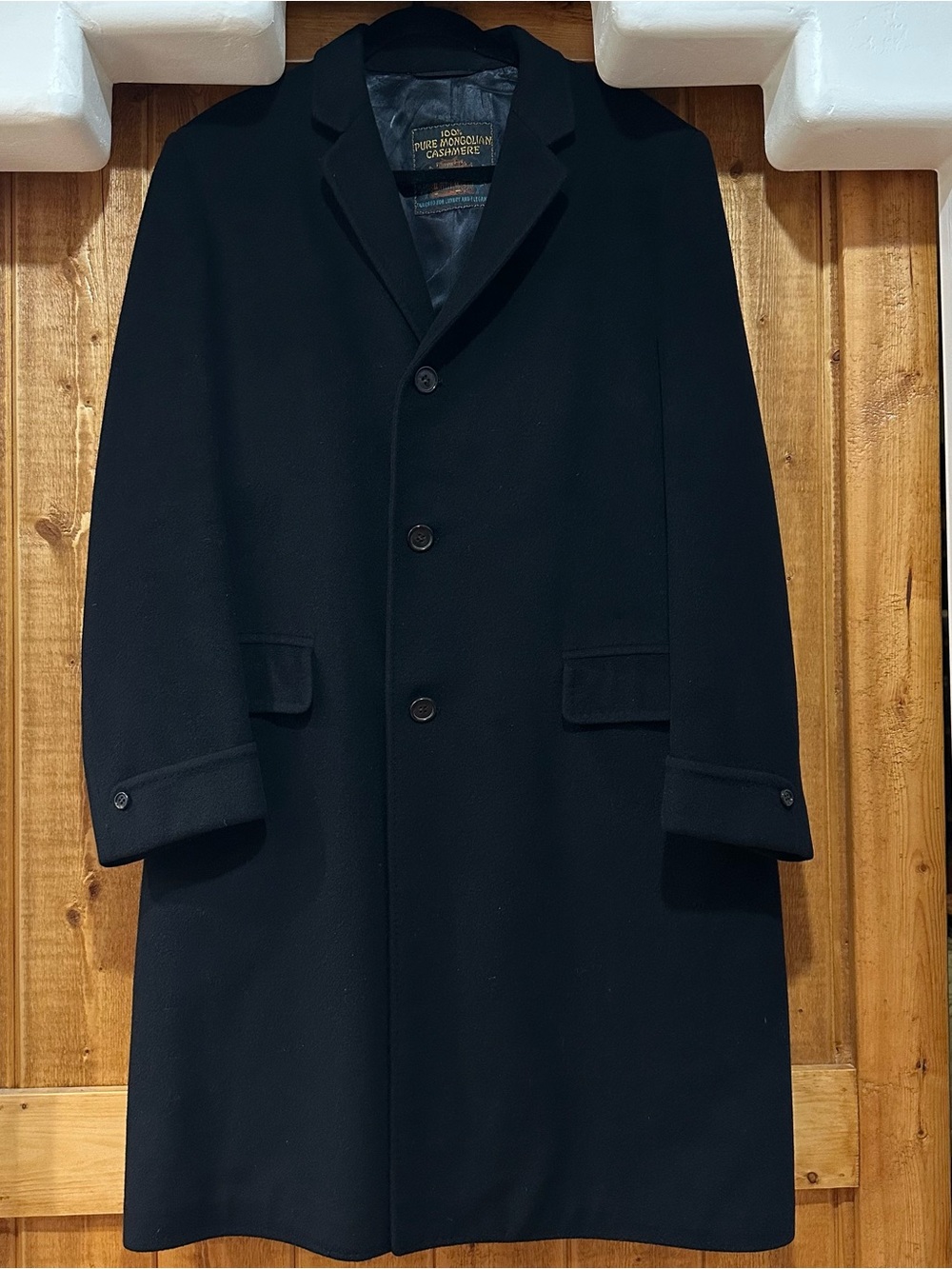 100% Pure Mongolian Cashmere Trench Jacket, Jet Black